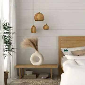 RyddeligHome Large White Vase for Pampas Grass Dried Flowers, Modern Boho Nordic Vase, Minimalist vase, Round Flower Vase with Hole, Modern Room Decor Bedroom Living Room Table, Matte 9" Tall