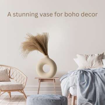 RyddeligHome Large White Vase for Pampas Grass Dried Flowers, Modern Boho Nordic Vase, Minimalist vase, Round Flower Vase with Hole, Modern Room Decor Bedroom Living Room Table, Matte 9" Tall