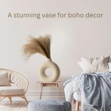 RyddeligHome Large White Vase for Pampas Grass Dried Flowers, Modern Boho Nordic Vase, Minimalist vase, Round Flower Vase with Hole, Modern Room Decor Bedroom Living Room Table, Matte 9" Tall