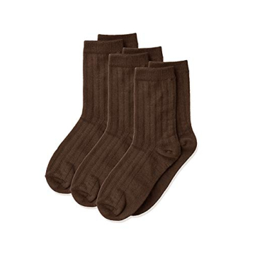 Jeffries Boys' Big Three-Pack Rib Crew Socks - Chocolate Brown