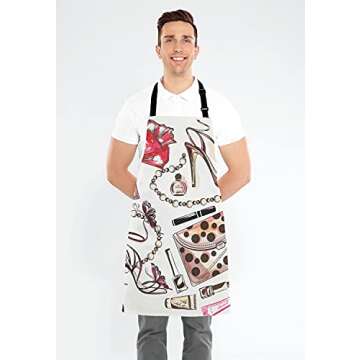 Lefolen Fashion Cosmetics Pink Hand Drawn Female Shoes Lipstick Perfume Apron Home Kitchen Waterproof Cooking Baking Gardening for Women Men