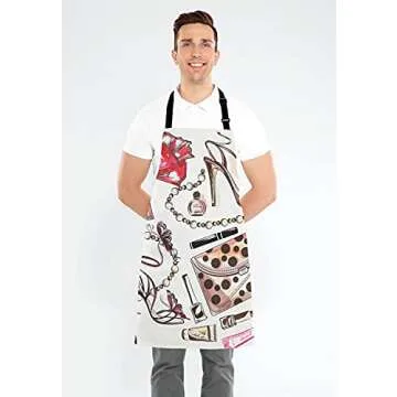 Lefolen Fashion Cosmetics Pink Hand Drawn Female Shoes Lipstick Perfume Apron Home Kitchen Waterproof Cooking Baking Gardening for Women Men