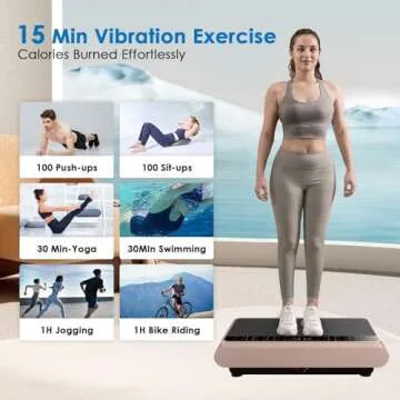 Natini Vibration Plate Exercise Machine - Whole Body Vibration Platform Machine with Pilates Bar Resistance Bands for Home Fitness Training Equipment & Weight Loss (Pink)