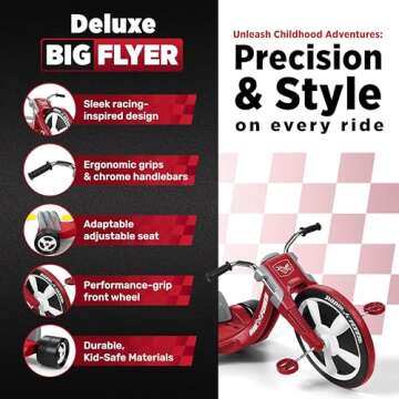 Radio Flyer Deluxe Big Flyer 16 Inch Big Front Wheel Chopper Style Tricycle with Adjustable Seat Rec...