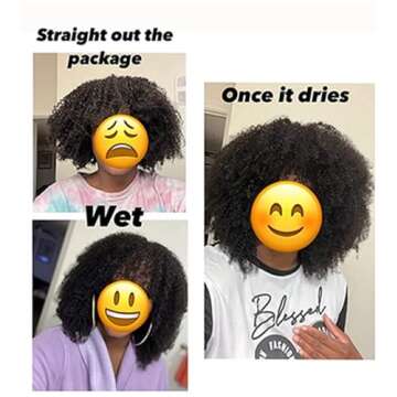 ARUKIHAIR Afro Kinky Curly Wig With Bangs Full Machine Made Scalp Top Wig 200 Density Virgin Brazilian Short Curly Human Hair Wigs Natural Color 16 inch