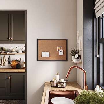 U Brands Cork Bulletin Board with Black Wood Frame