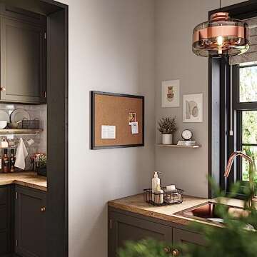 U Brands Cork Bulletin Board with Black Wood Frame