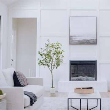 Homeplants Artificial Eucalyptus Tree, 5ft Fake Silver Dollar Leaves Plant with White Pot, Silk Faux Tree for Indoor House Office Home Living Room Floor Décor