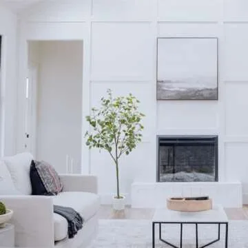 Homeplants Artificial Eucalyptus Tree, 5ft Fake Silver Dollar Leaves Plant with White Pot, Silk Faux Tree for Indoor House Office Home Living Room Floor Décor