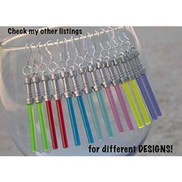 compatible with Star Wars Lightsaber Handmade Earrings Jewelry STERLING SILVER Hooks Jedi Light Blue Christmas or birthday Party gift stocking stuffer for teen girls or women