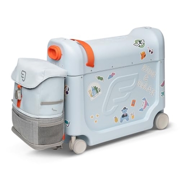 JetKids by Stokke Travel Bundle, Blue - Includes Kid’s Ride-On Suitcase & In-Flight Bed + Adjustab...