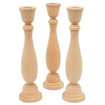 Woodpeckers Unfinished Wood Candlestick Holders 9 inch Tall with 7/8 inch Hole, Set of 2 Classic Craft Candlesticks to Paint or Decorate