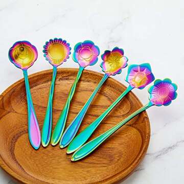 Chengu 8 Pieces Flower Coffee Spoons Stainless Steel Sugar Spoons Creative Tableware Set Stir Bar Fl...