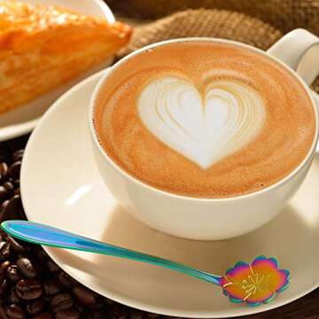 Chengu 8 Pieces Flower Coffee Spoons Stainless Steel Sugar Spoons Creative Tableware Set Stir Bar Flower Stirring Teaspoon, 8 Different Patterns(Rainbow Color)