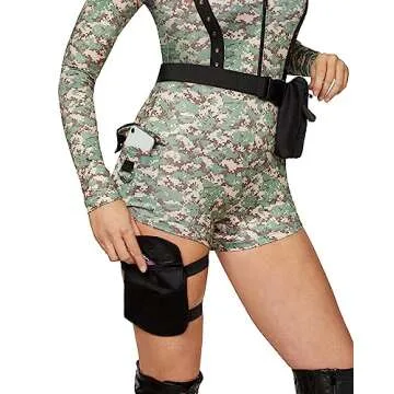 Spirit Halloween Adult Camo Romper Costume - M | Camo Cutie Romper | Camouflage Romper with Thigh Holster