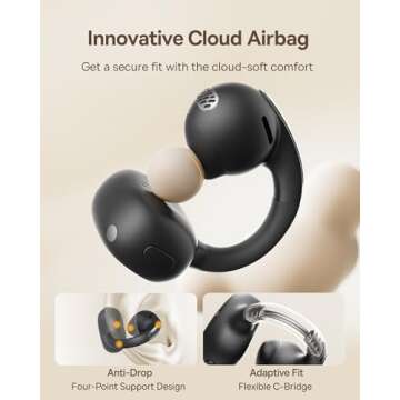 Baseus Bowie MC1 Open Ear Clip-On Earbuds, Adaptive Comfort with Anti-Drop Design, Impactful Sound with Adaptive Bass Boost, Adaptive Noise Cancelling Calls, IP57 Waterproof, 40H Playtime, Lightweight