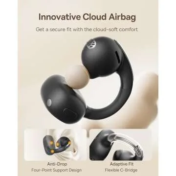 Baseus Bowie MC1 Open Ear Clip-On Earbuds, Adaptive Comfort with Anti-Drop Design, Impactful Sound with Adaptive Bass Boost, Adaptive Noise Cancelling Calls, IP57 Waterproof, 40H Playtime, Lightweight