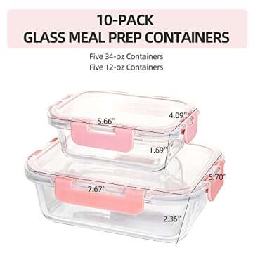 SHYRC 10 Pack Glass Meal Prep Containers with Lids, Airtight Glass Food Storage Containers Leak Proo...
