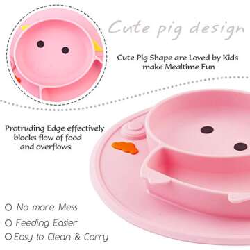 Baby Divided Plate Silicone- Portable Non Slip Child Feeding Placemat Suction Plate for Children Bab...