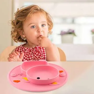 Baby Divided Plate Silicone- Portable Non Slip Child Feeding Placemat Suction Plate for Children Babies and Kids Dinner Plate Microwave Dishwasher Safe
