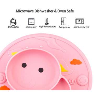 Baby Divided Plate Silicone- Portable Non Slip Child Feeding Placemat Suction Plate for Children Babies and Kids Dinner Plate Microwave Dishwasher Safe