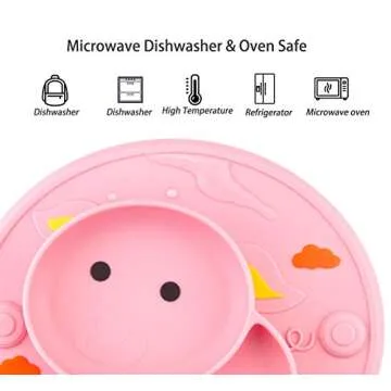 Baby Divided Plate Silicone- Portable Non Slip Child Feeding Placemat Suction Plate for Children Babies and Kids Dinner Plate Microwave Dishwasher Safe