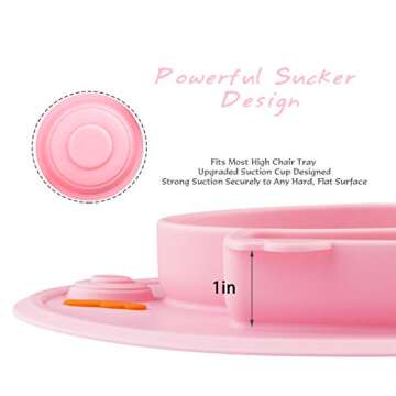 Baby Divided Plate Silicone- Portable Non Slip Child Feeding Placemat Suction Plate for Children Babies and Kids Dinner Plate Microwave Dishwasher Safe