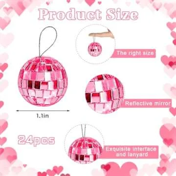 Newmemo Pink Disco Ball 24 Pcs Hanging Mirror Disco Balls Pink Mini Disco Balls Ornaments Reflective...
