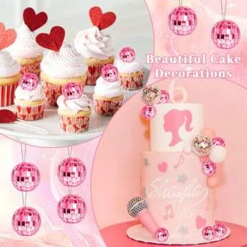 Newmemo Pink Disco Ball 24 Pcs Hanging Mirror Disco Balls Pink Mini Disco Balls Ornaments Reflective Mirror Ball Cake Decoration with Rope Christmas Tree Wedding Dance Music Festivals Decor