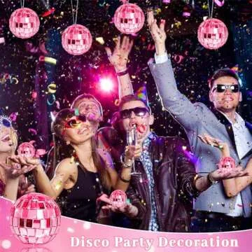 Newmemo Pink Disco Ball 24 Pcs Hanging Mirror Disco Balls Pink Mini Disco Balls Ornaments Reflective Mirror Ball Cake Decoration with Rope Christmas Tree Wedding Dance Music Festivals Decor
