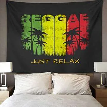 TOMPOP Tapestry Colorful of Music Slogan Just Relax Graphics Green Home Decor Wall Hanging for Living Room Bedroom Dorm 50x60 Inches