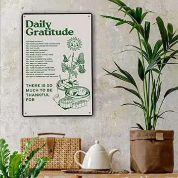 Room Decor Aesthetic Wall Decor Daily Gratitude Inspirational Metal Tin Sign, Green Boho Home Coffee Room Wall Office Decor 8X12Inch New