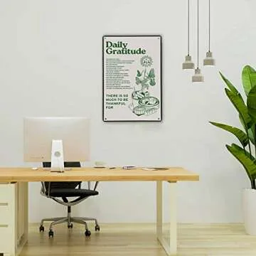 Room Decor Aesthetic Wall Decor Daily Gratitude Inspirational Metal Tin Sign, Green Boho Home Coffee Room Wall Office Decor 8X12Inch New