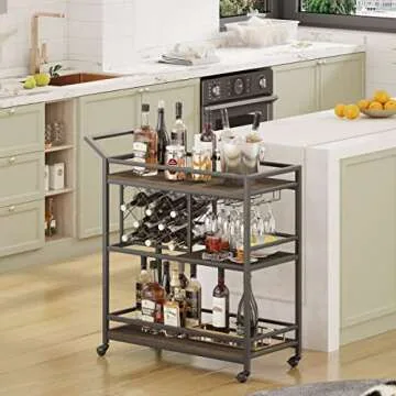 FATORRI Bar Cart with Wine Rack and Glass Holder