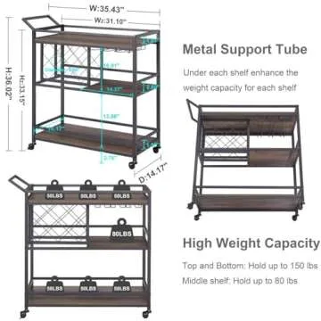 FATORRI Bar Cart with Wine Rack and Glass Holder