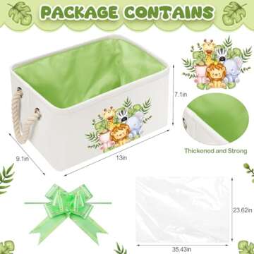 Pickmesh Rectangular Baby Storage Basket - Collapsible Jungle Theme Storage Bin with Gift Bags & Rib...