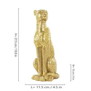 LAIKEARTS Cheetah Statue Gold Leopard Sculpture Home Decor Leopard Sculpture Resin Handmade Sitting Suitable for Living Room Table Center Bedroom Gift for Woman Father