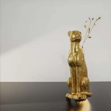 LAIKEARTS Cheetah Statue Gold Leopard Sculpture Home Decor Leopard Sculpture Resin Handmade Sitting Suitable for Living Room Table Center Bedroom Gift for Woman Father