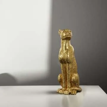 LAIKEARTS Cheetah Statue Gold Leopard Sculpture Home Decor Leopard Sculpture Resin Handmade Sitting Suitable for Living Room Table Center Bedroom Gift for Woman Father