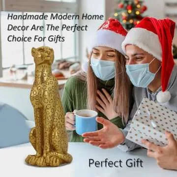 LAIKEARTS Cheetah Statue Gold Leopard Sculpture Home Decor Leopard Sculpture Resin Handmade Sitting Suitable for Living Room Table Center Bedroom Gift for Woman Father