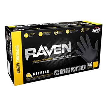 SAS Safety Raven Powder Free Black Nitrile Gloves for Safety