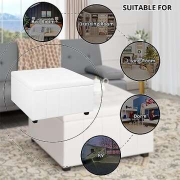 Celine 31" Large Tufted Storage Ottoman with Removable Lid and Storage, Upholstered Square Ottoman Cube Bench / Footrest / Coffee Table, Perfect for Living Room, Bedroom, Entryway, Dorm Room - White