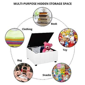 Celine 31" Large Tufted Storage Ottoman with Removable Lid and Storage, Upholstered Square Ottoman Cube Bench / Footrest / Coffee Table, Perfect for Living Room, Bedroom, Entryway, Dorm Room - White