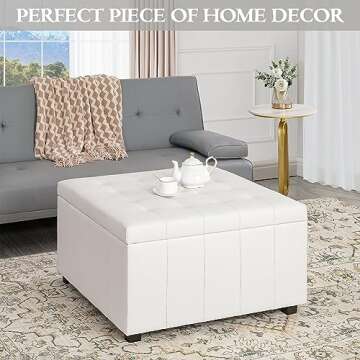 Celine 31" Large Tufted Storage Ottoman with Removable Lid and Storage, Upholstered Square Ottoman Cube Bench / Footrest / Coffee Table, Perfect for Living Room, Bedroom, Entryway, Dorm Room - White