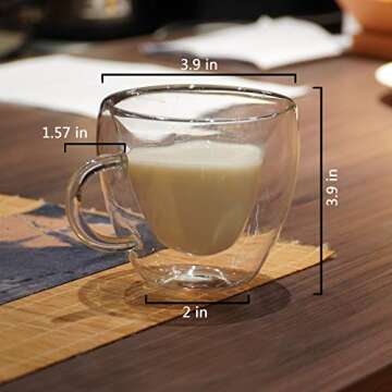 VARWANEO Heart Shaped Cup Double walled Insulated Clear Glass cute coffee Mugs or Tea Cups Double Wa...