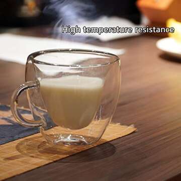 VARWANEO Heart Shaped Cup Double walled Insulated Clear Glass cute coffee Mugs or Tea Cups Double Wall Heart Mugs Glass cups (8 oz) Set of 2 - Clear Unique & Insulated with Handle
