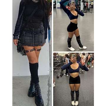 v28 Women’s Neon Knit Leg Warmer for 80s Party Dance Sports Yoga (61-Black)