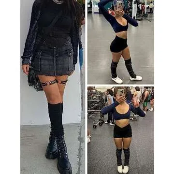 v28 Women’s Neon Knit Leg Warmer for 80s Party Dance Sports Yoga (61-Black)