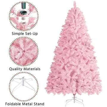 Yaheetech 6ft Pink Artificial Christmas Pine Tree Seasonal Holiday Carnival Home Party Decoration for Home, Office, Party Decoration Indoor Outdoor with 818 Branch Tips and Foldable Stand