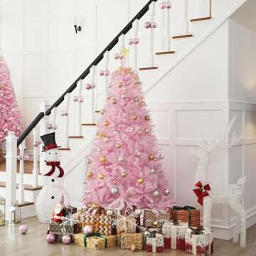 Yaheetech 6ft Pink Artificial Christmas Pine Tree Seasonal Holiday Carnival Home Party Decoration for Home, Office, Party Decoration Indoor Outdoor with 818 Branch Tips and Foldable Stand